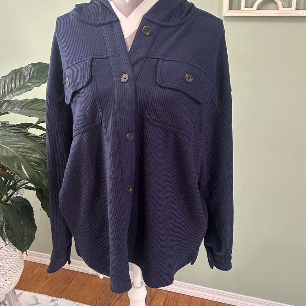 Time and Tru Dark Blue Utility Jacket with Buttons